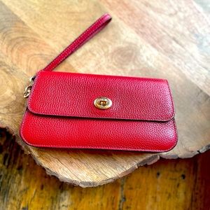 Coach Red polished pebbled leather wristlet